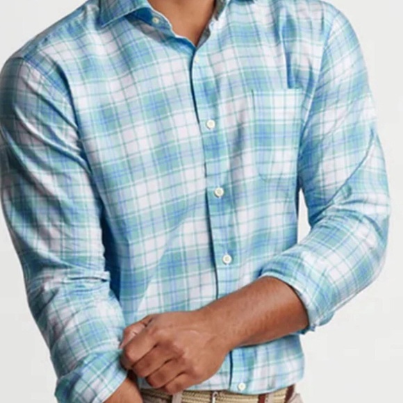 Peter Millar Light Blue and White Plaid Shirt - Picture 1 of 9